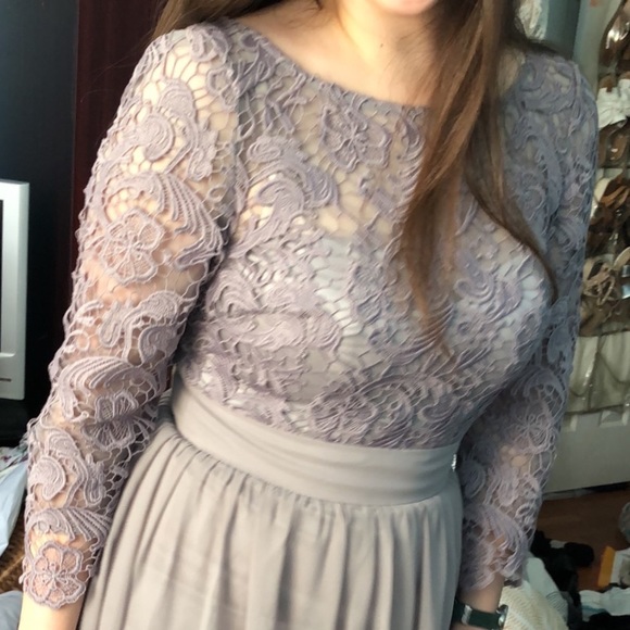 Lace Floor Length Evening Dress With Sleeves - Picture 5 of 5